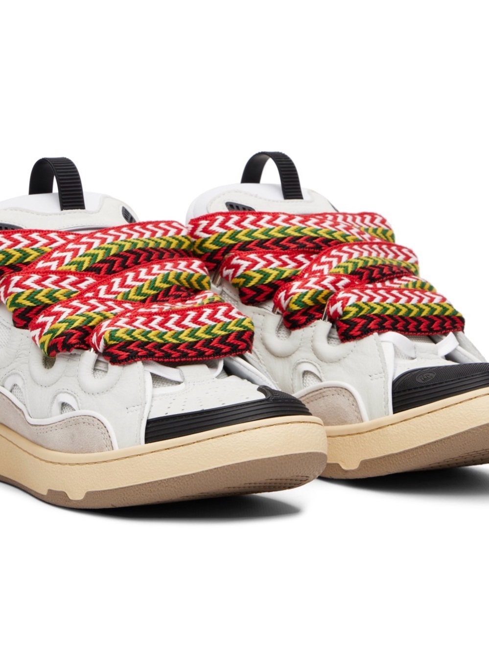Lanvin White Sneakers with Red, Green, Yellow & Black Braided Laces